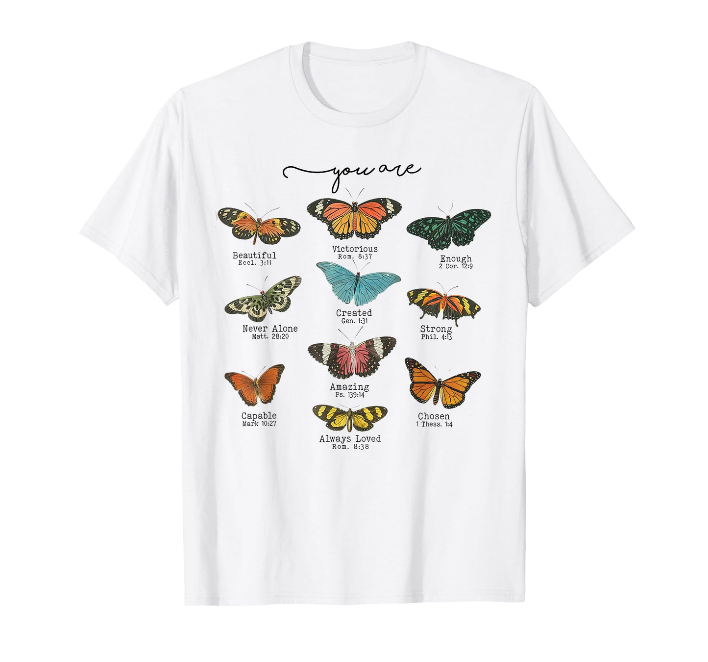 You Are Beautiful Bible Verse Religious Christian Butterfly T-Shirt