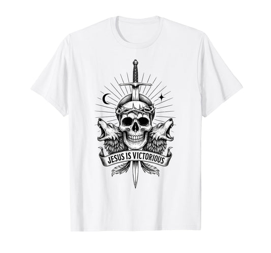 Jesus is Victorious Christian Christcore Skull Faith Art T-Shirt
