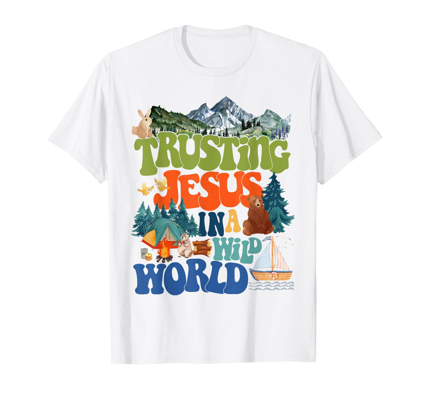 Retro Trusting Jesus In A Wild World VBS 2025 Summer Camping T-Shirt