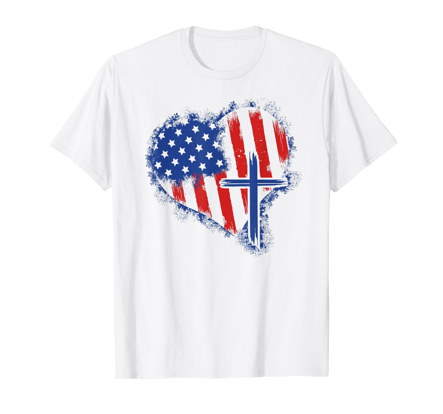 American Flag Heart Christian Cross Religious 4th of July T-Shirt