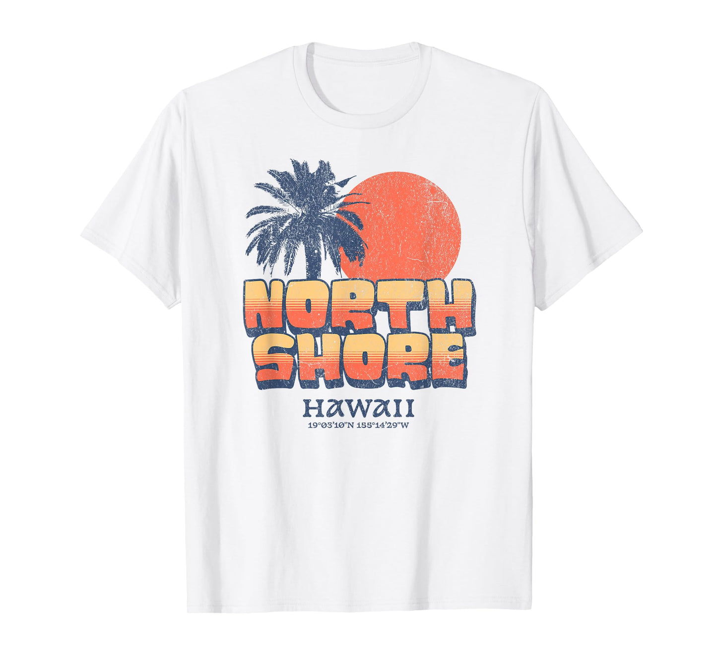 North Shore Hawaii Retro Sunset Palm Tree Hawaiian Beach T-Shirt