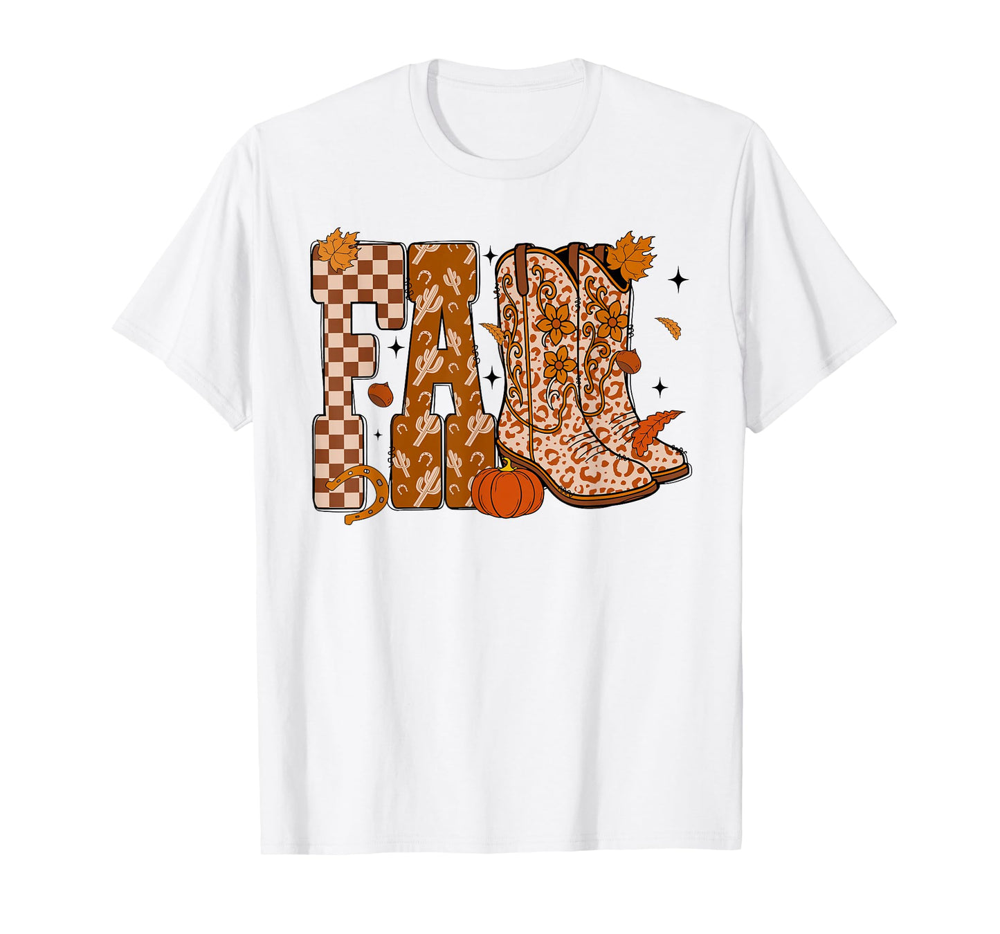Howdy Western Boots Cowgirl Cowboy Checkered Fall Pumpkin T-Shirt