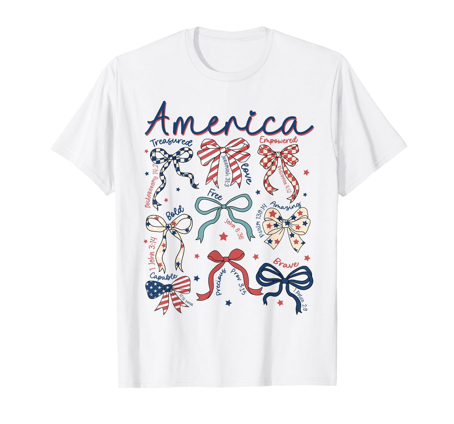 AMERICA Christian Coquette Bow 4th of July Religious Faith T-Shirt