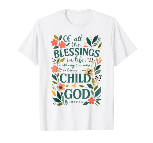 Christian Bible Verse Floral &Design Child God Blessings T-Shirt