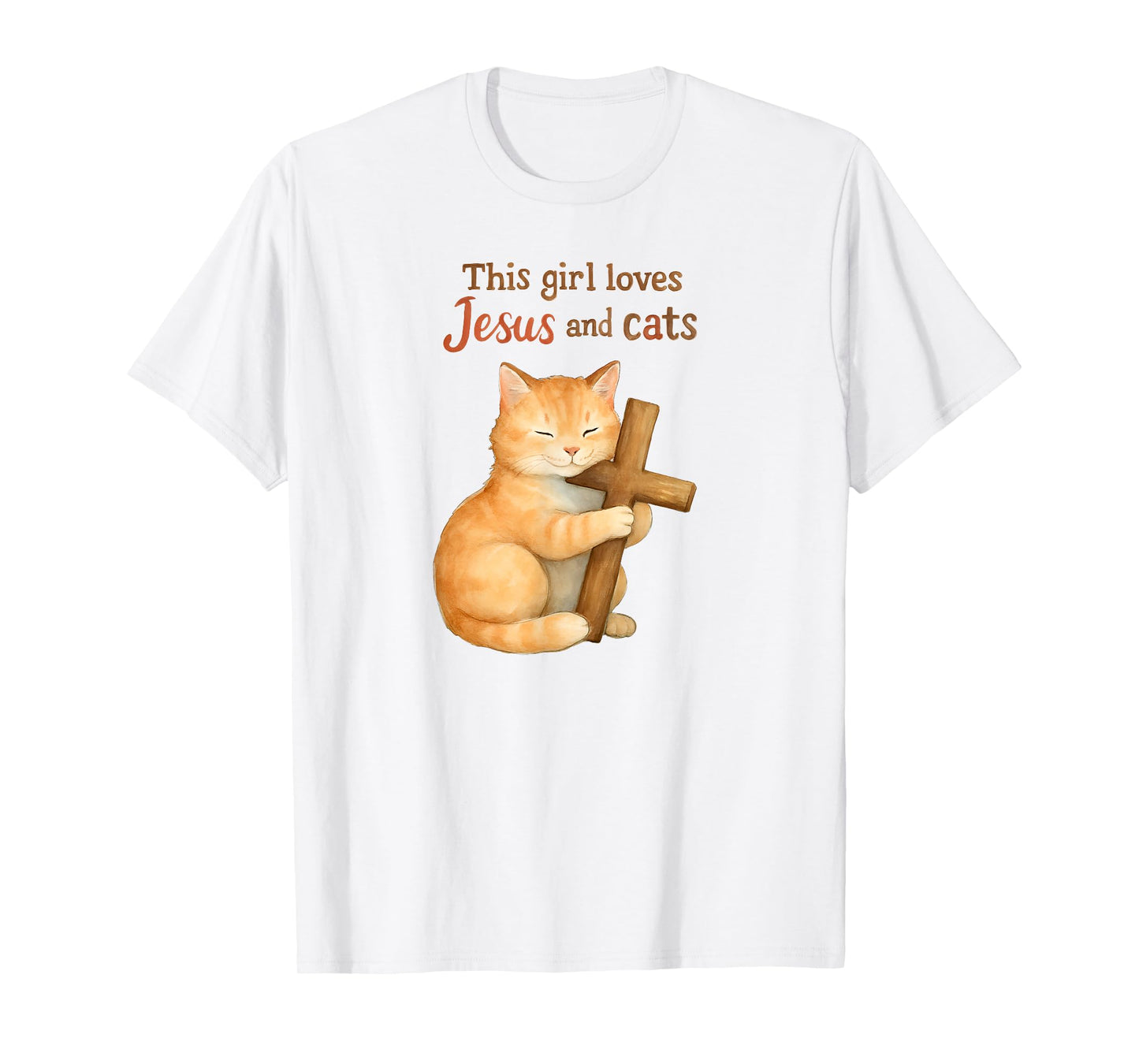 Christian This Girl Loves Jesus and Cats Cat Hugging Cross T-Shirt