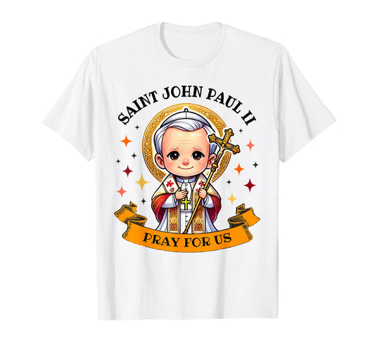 Saint John Paul II Pray for Us Catholic Cross for Kids T-Shirt
