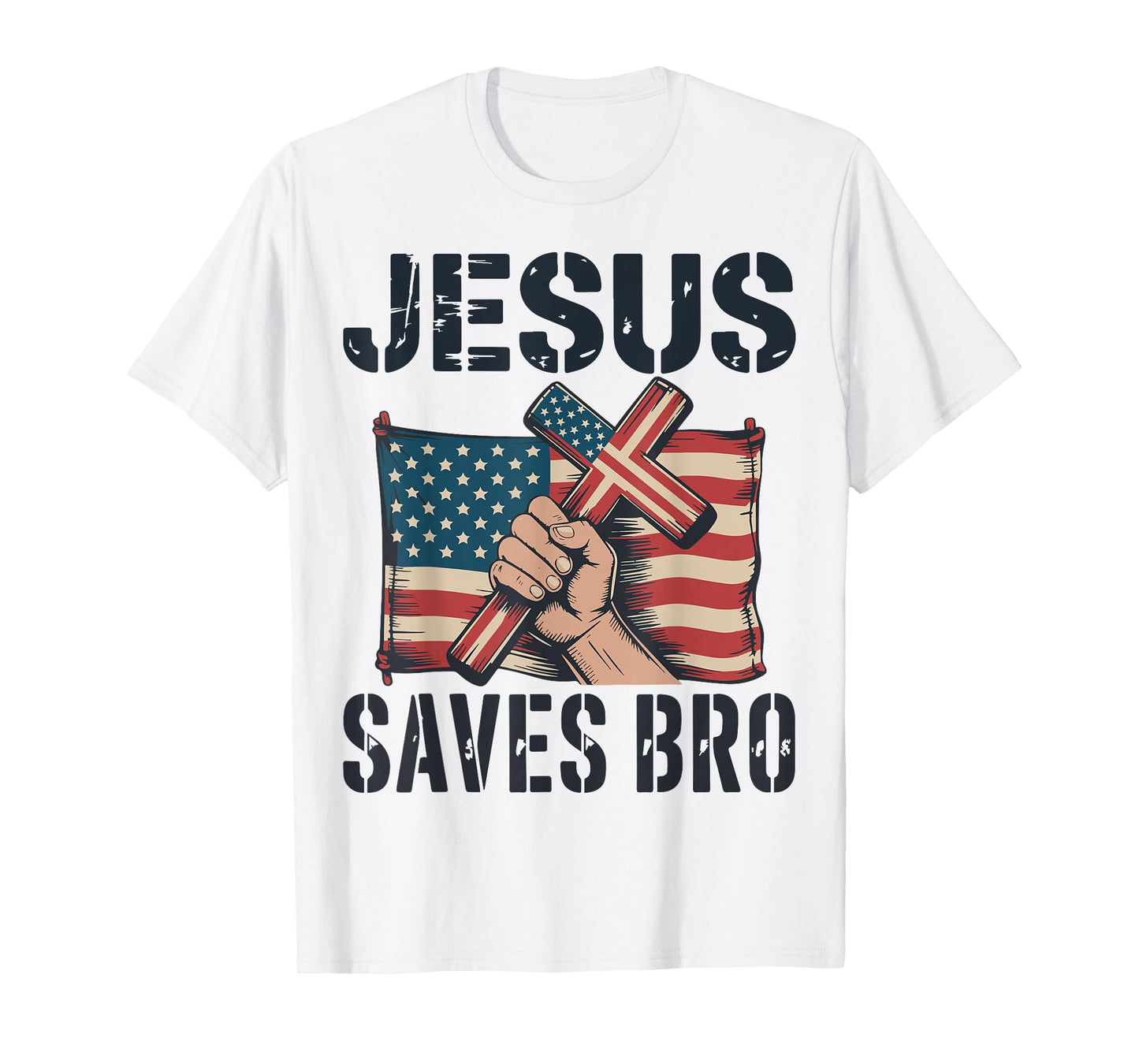 Jesus Save Bro American Flag Christian Patriotic Cross Faith T-Shirt