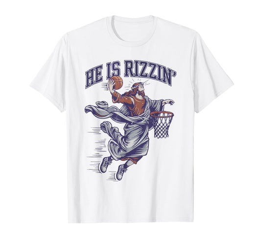 Toddler Boy He Is Rizzin Jesus Basketball Christian God Son T-Shirt