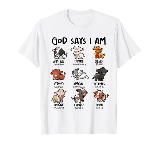 God Says I Am Highland Cow Christian Religious Scottish Cows T-Shirt