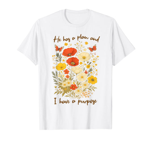 Retro Groovy He Has A Plan And I Have A Purpose Christian T-Shirt