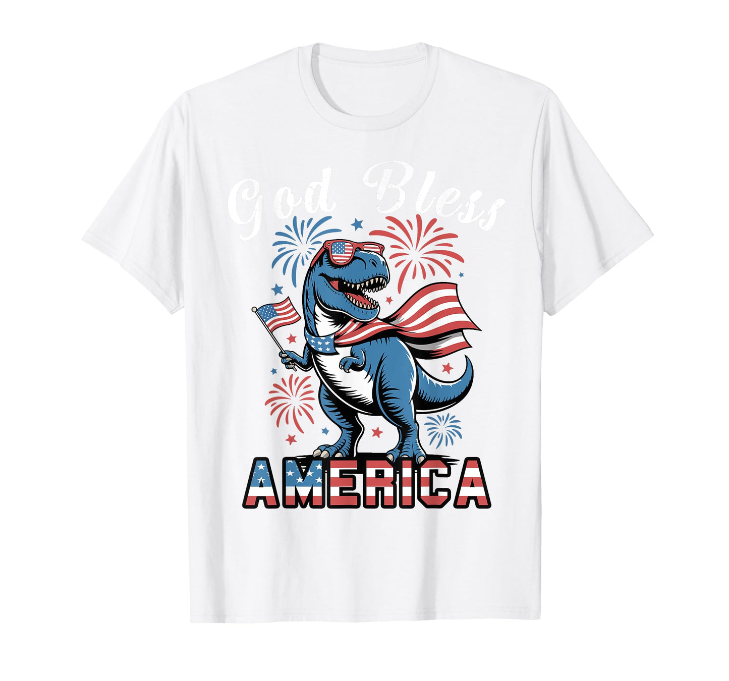 Toddler Boy God Bless America 4th July Dinosaur Patriotic T-Shirt