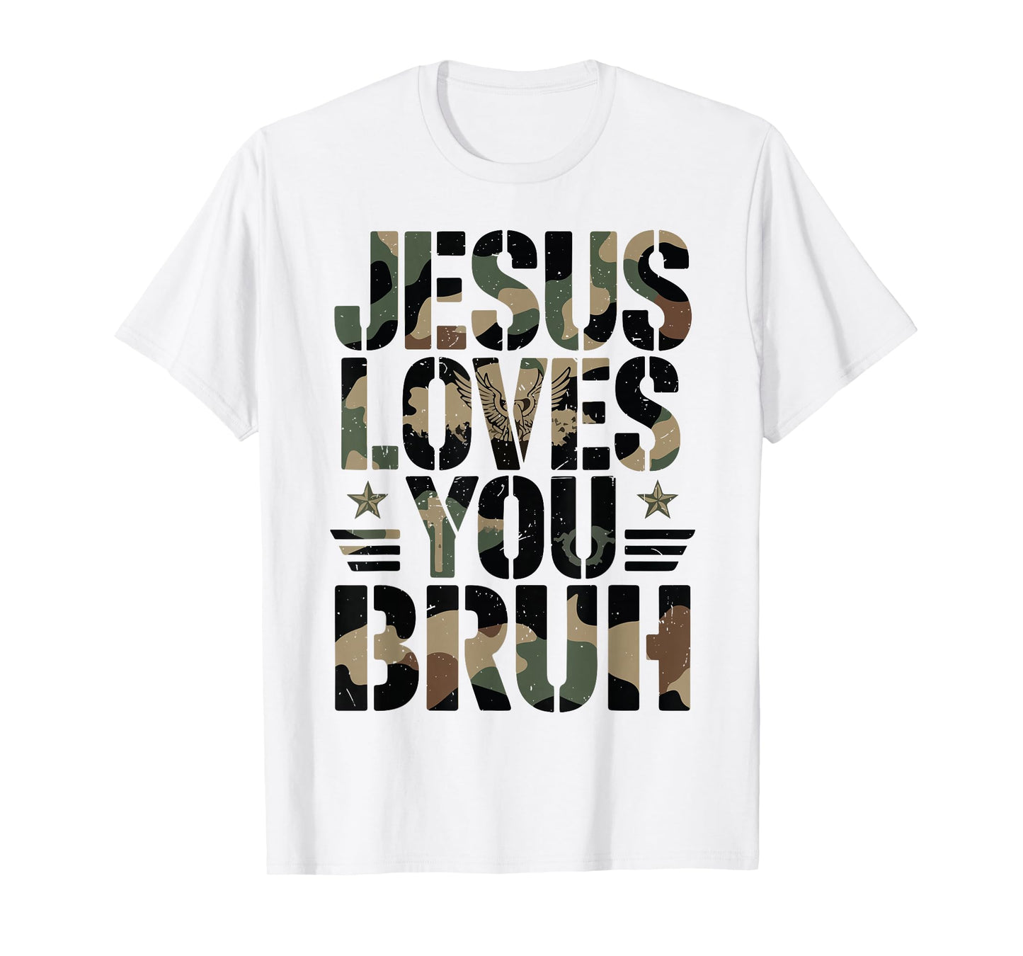 Camo Jesus Loves You Bruh Funny Christian Boy Humorous Faith T-Shirt