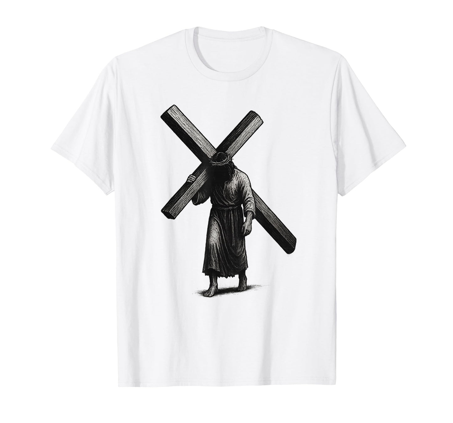 Jesus Carrying The Cross Hand Drawn Style Christian Art T-Shirt