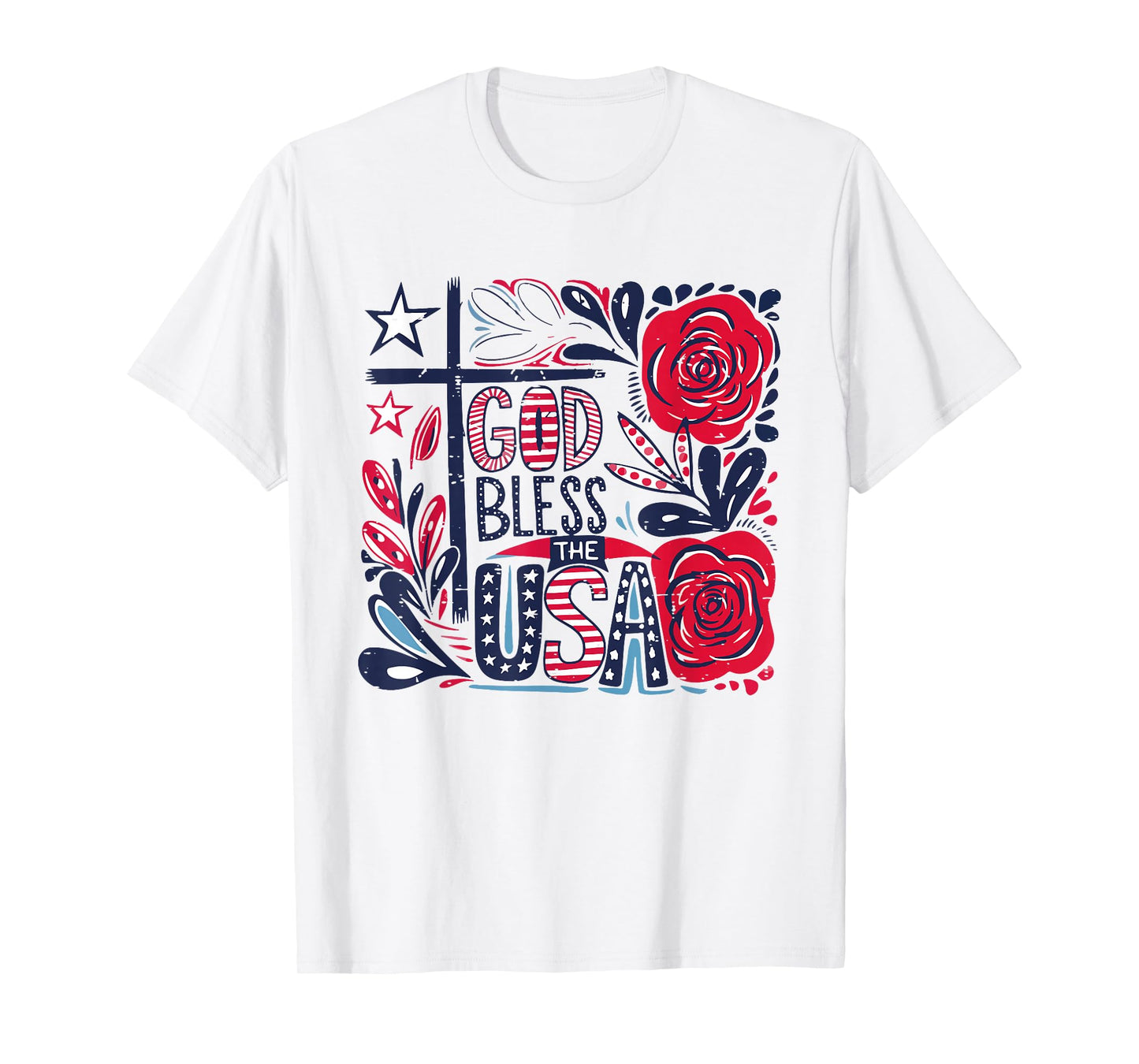 Retro Boho Floral God Bless The USA Christian 4th Of July T-Shirt