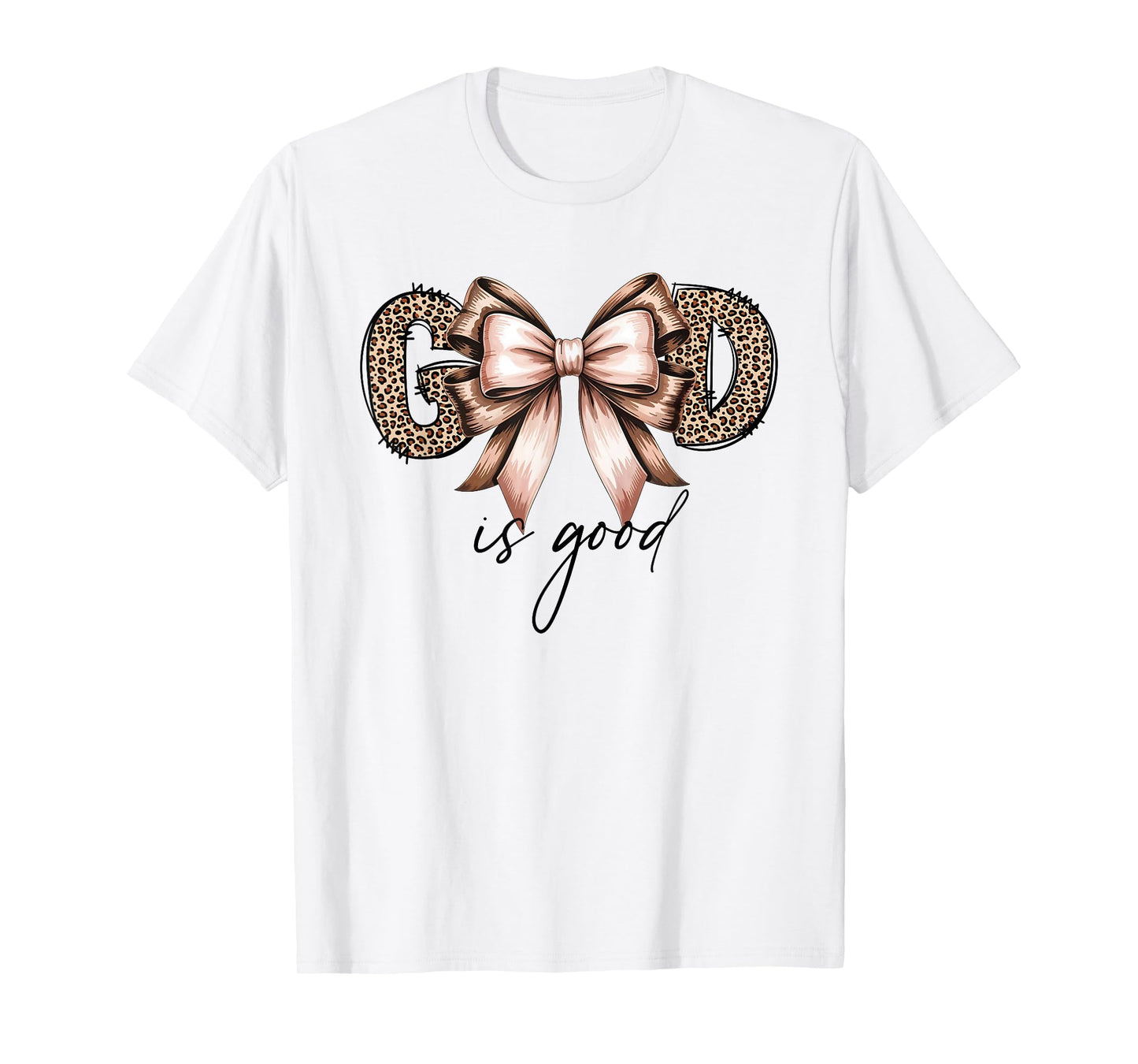 God is Good Leopard Letters with Bow Vintage Christian T-Shirt