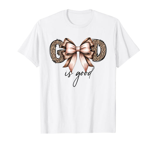 God is Good Leopard Letters with Bow Vintage Christian T-Shirt