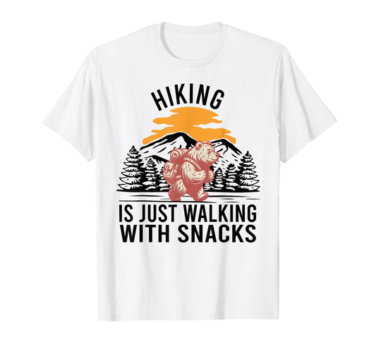 Hiking is Just Walking With Snacks Funny Bear Hiking Retro T-Shirt