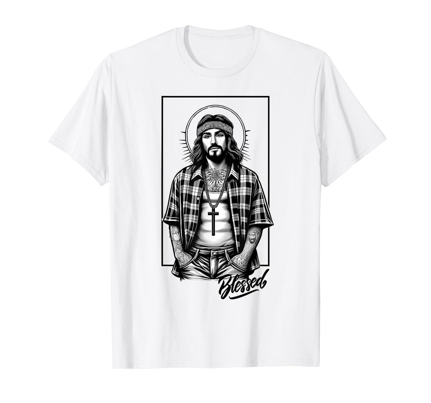 Chicano Latino Cholo Mexican Street Jesus Blessed Religious T-Shirt