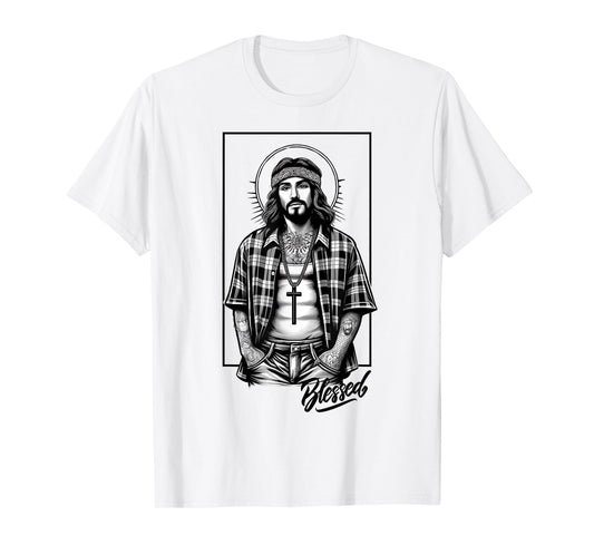 Chicano Latino Cholo Mexican Street Jesus Blessed Religious T-Shirt