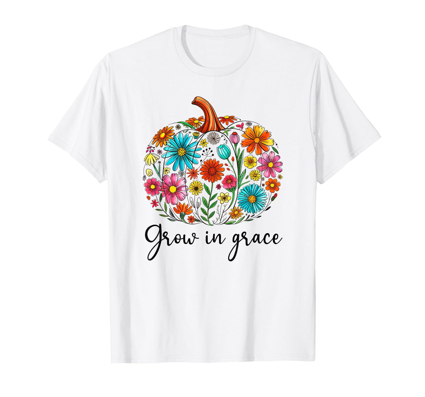 Grow in Grace Christian Pumpkin Floral Fall Bible Verse God T-Shirt