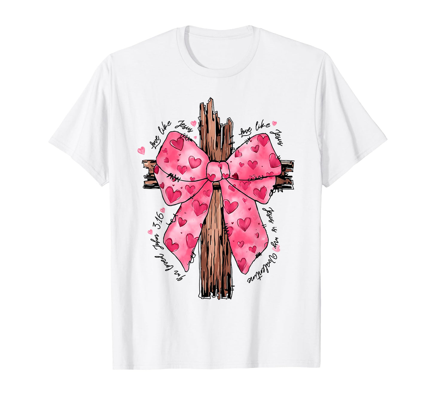 Love Like Jesus Religious God Christian Cross Coquette Bow T-Shirt