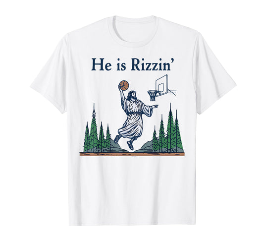 He Is Rizzin Funny Basketball Retro Christian Religious T-Shirt