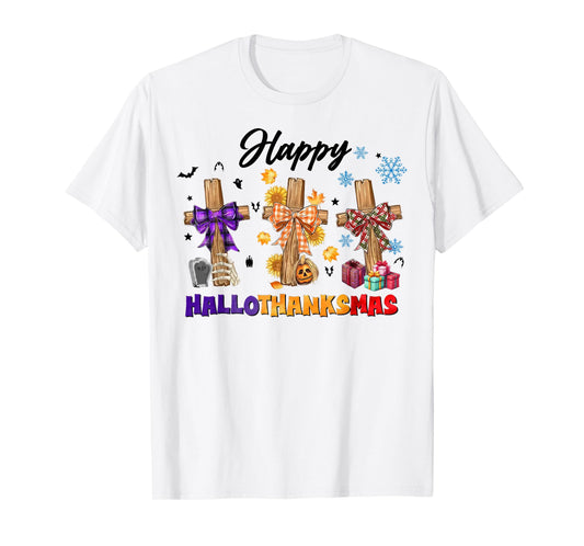 Happy Hallothanksmas Coquette Bow Cross Christian Jesus T-Shirt