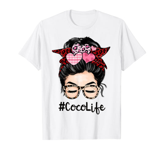 Coco Valentines Day Women Cute Messy Bun Appreciation T-Shirt