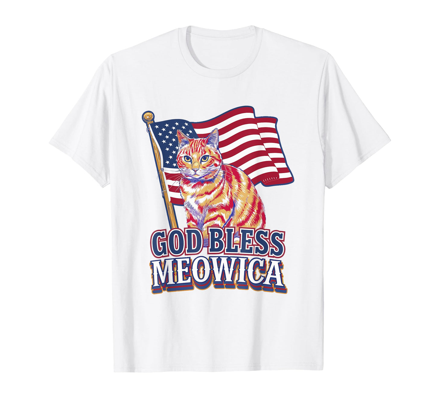 God Bless Meowica Funny Patriotic Cat Design T-Shirt