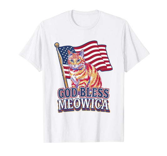 God Bless Meowica Funny Patriotic Cat Design T-Shirt