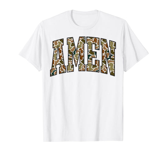 Retro Camo Amen Jesus Camouflage Christian Men Women Hunting T-Shirt