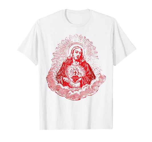 Sacred Heart of Jesus Christ Vintage Art Catholic T-Shirt