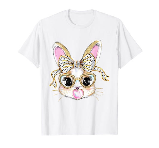 Cute Bunny Rabbit Face Coquette Bow Easter Day Girls Women T-Shirt