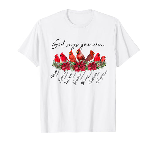 God Says You Are Women Christian Religious Cardinal Bird T-Shirt