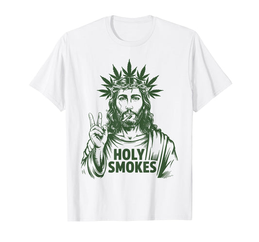 Retro Holy Smokes Jesus Marijuana Weed Cannabis Stoner 420 T-Shirt