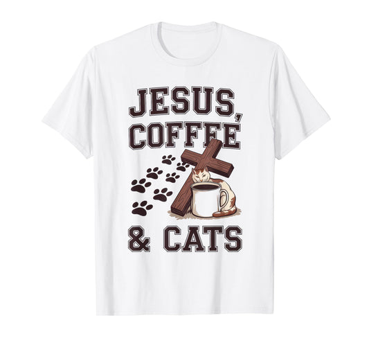 Jesus Coffee Cats Funny Cute Design Jesus Lovers Christian T-Shirt