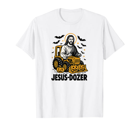 Jesus Dozer Halloween with Pumpkins Funny Christ God T-Shirt