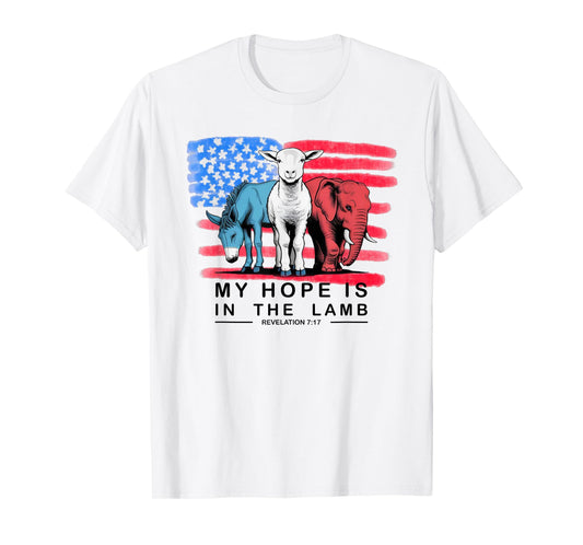 Vintage My Hope Is In The Lamb Christian God Jesus USA Flag T-Shirt