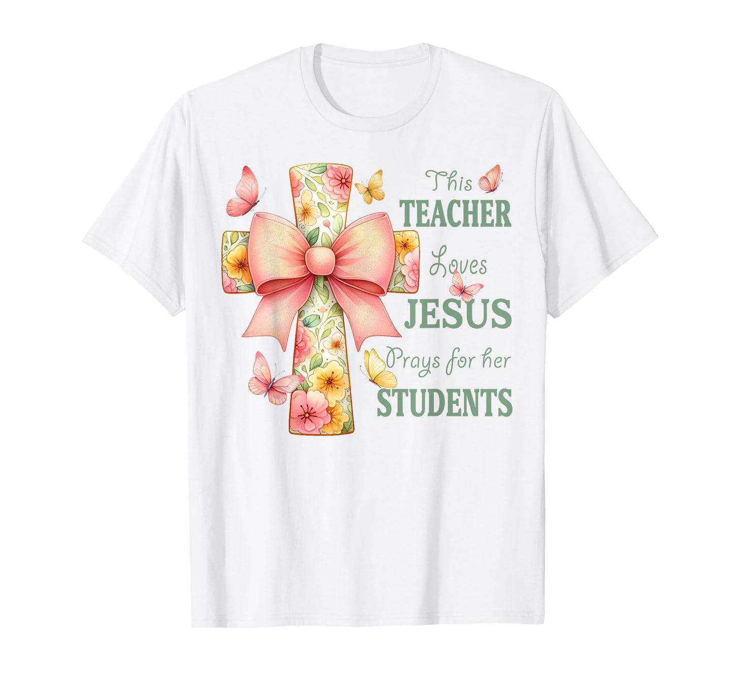 Floral Cross and Butterfly Design for Christian Teachers T-Shirt