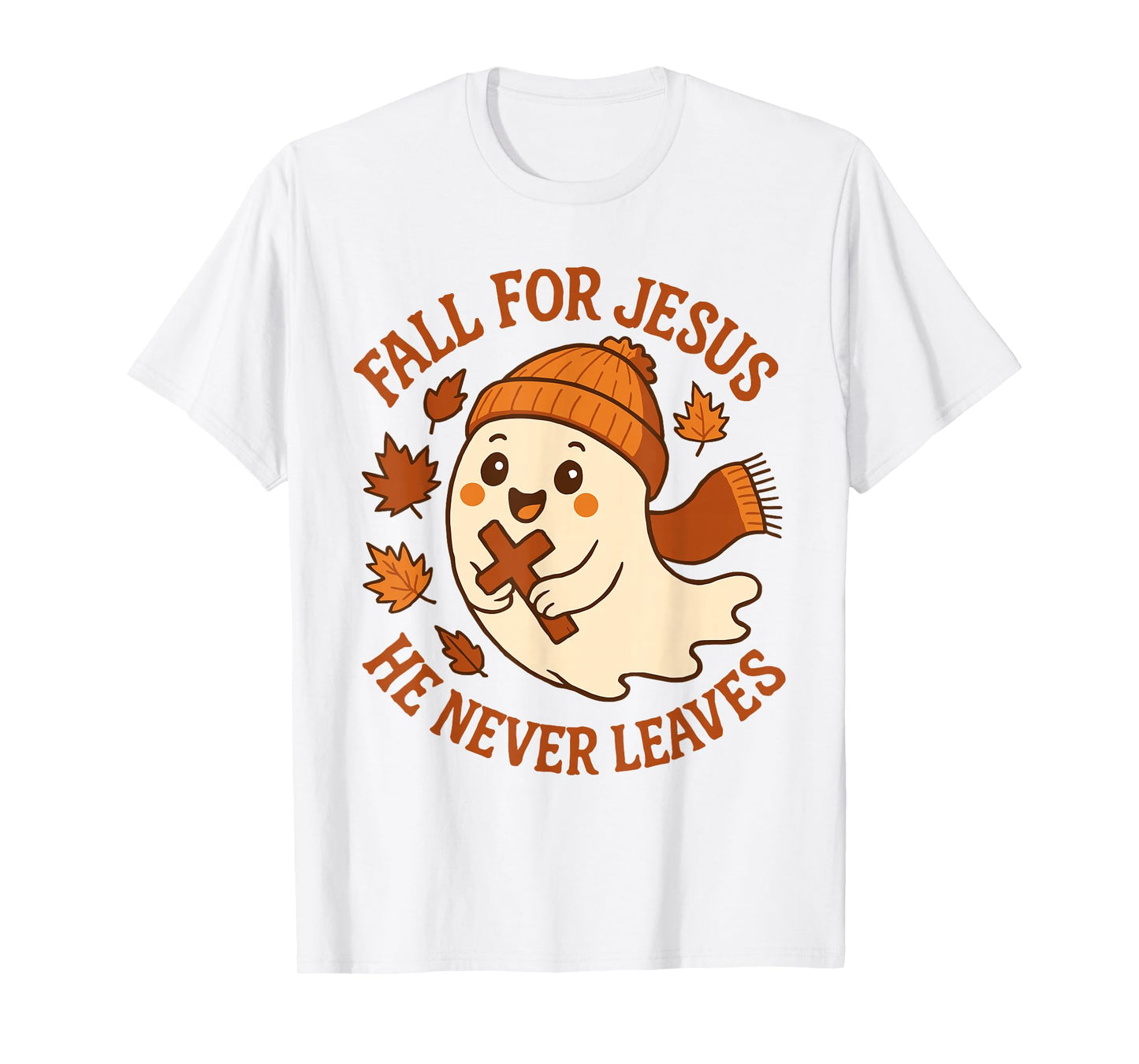 Christian Faith Ghost Meme Fall for Jesus He Never Leaves T-Shirt