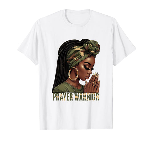 Black Woman Camo Pray Faith Christian Inspirational T-Shirt