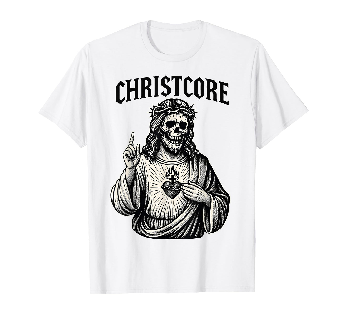 Christcore Skull Jesus Sacred Heart Edgy Christian Metal Art T-Shirt