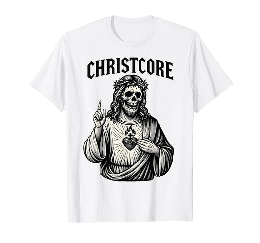 Christcore Skull Jesus Sacred Heart Edgy Christian Metal Art T-Shirt