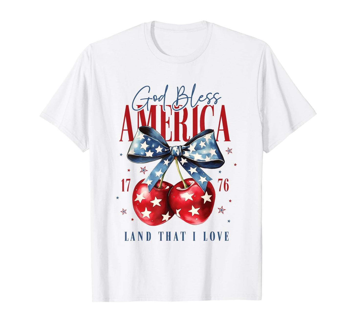 Patriotic Bow and Cherries God Bless America 1776 USA Cherry T-Shirt