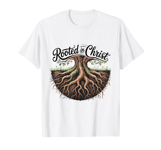 Rooted in Christ Jesus Cross Christian Faith T-Shirt
