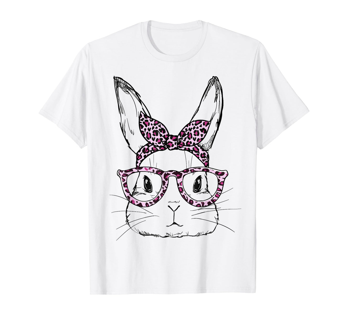 Cute Bunny Rabbit Leopard Glasses Happy Easter Day T-Shirt