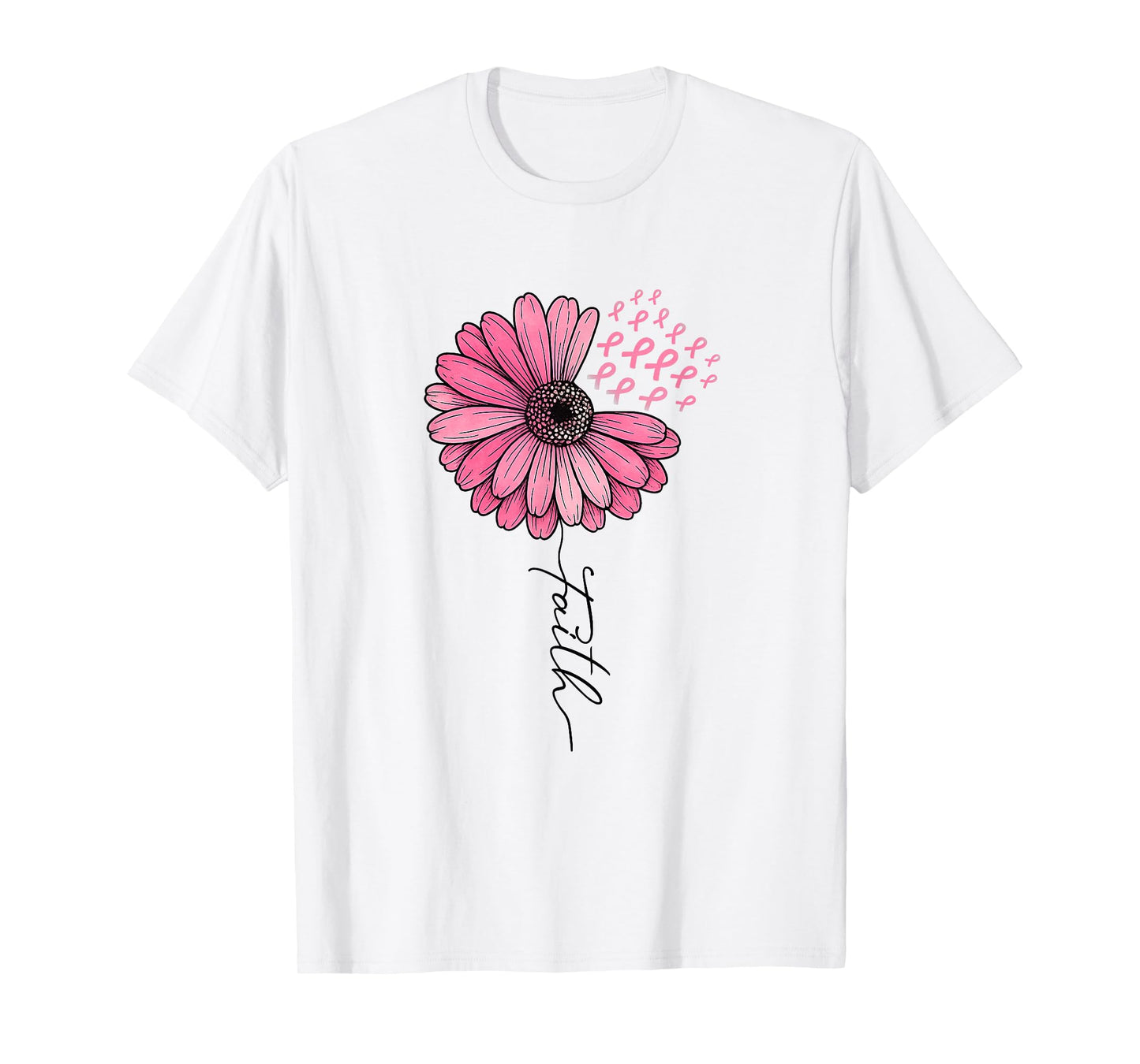 Faith Sunflower Dandelion Pink Ribbon Breast Cancer T-Shirt