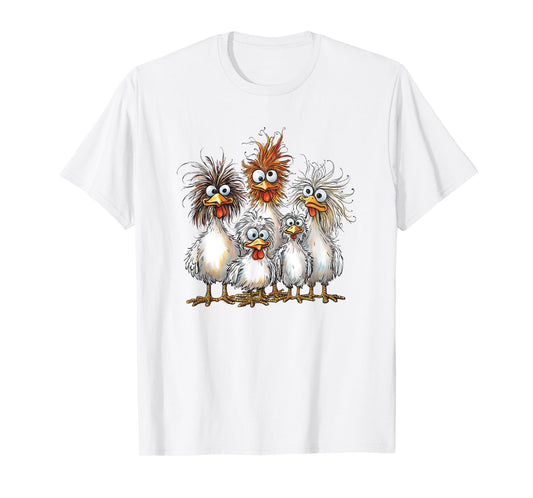 Eagerlys Colorful Funny Chicken Art Crazy Chicken Family T-Shirt