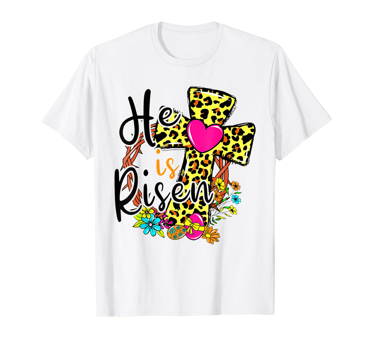 He Is Risen Easter Day Jesus Floral Leopard Teen Girls Mom T-Shirt