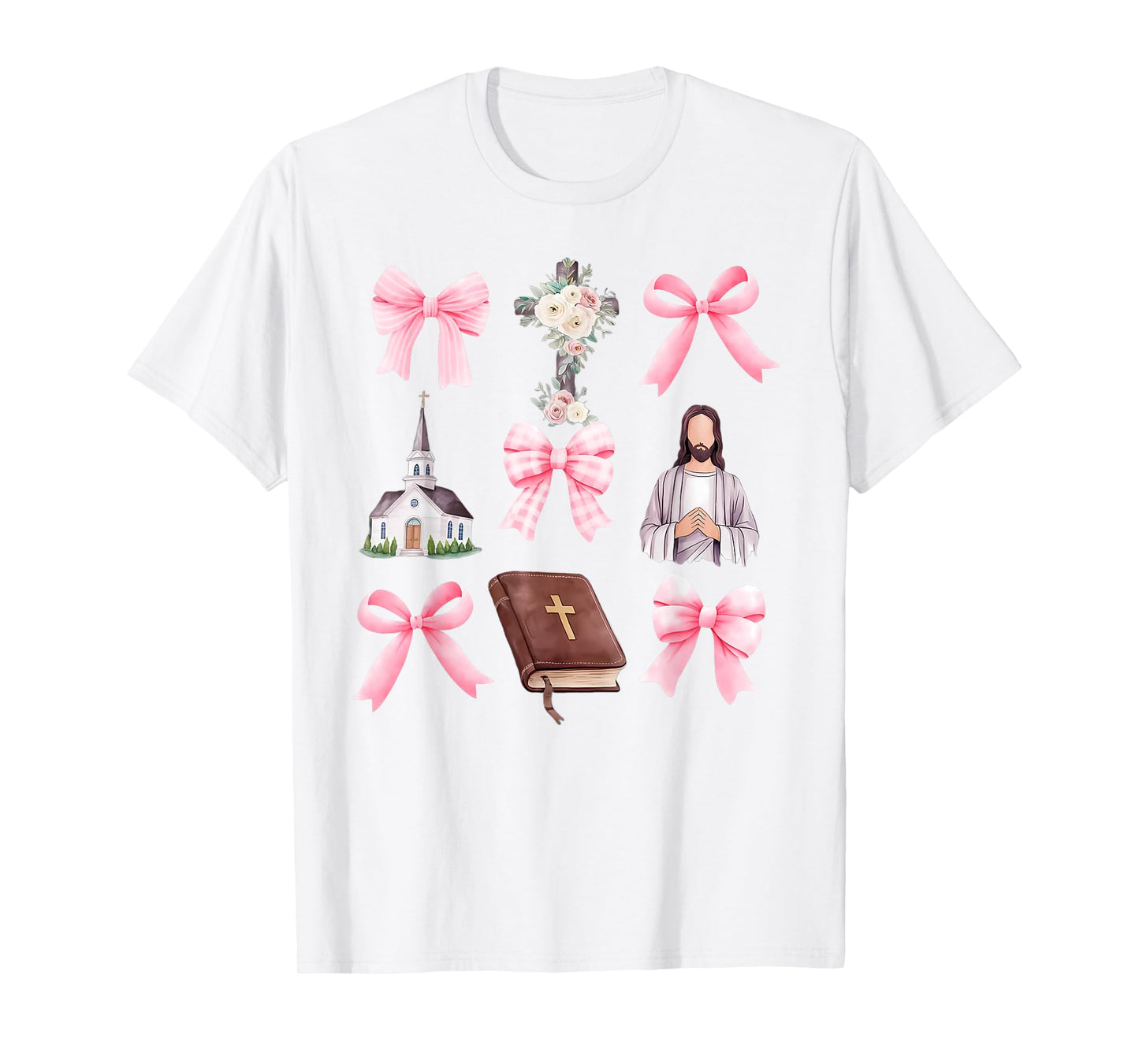 Cross Coquette Bows Floral Jesus Gift For Christian T-Shirt